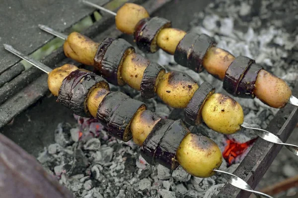 Kebab Berinjela Grelha Está Pronto — Fotografia de Stock