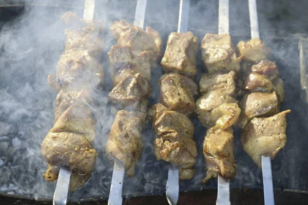 Freír Los Kebabs Hasta Que Estén Tiernos — Foto de Stock