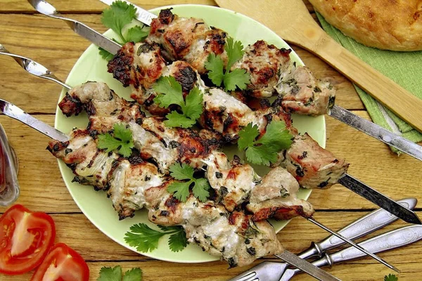 Kebab Cilantro Ready Meat Turns Out Tender Juicy Aromatic Barbecue — Stock Photo, Image