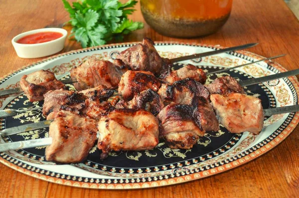 Kebab Sur Kvass Est Prêt Porc Révèle Doux Avec Léger — Photo