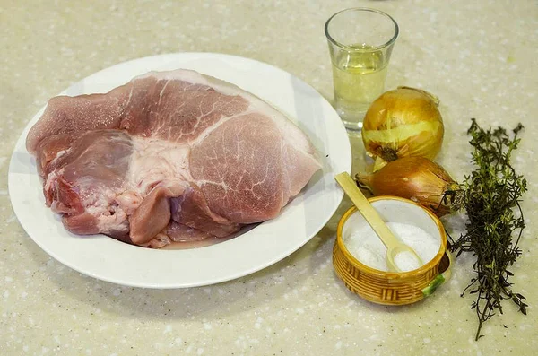 Pregătiți Toate Ingredientele Necesare Pentru Gătit Thyme Skewer — Fotografie, imagine de stoc