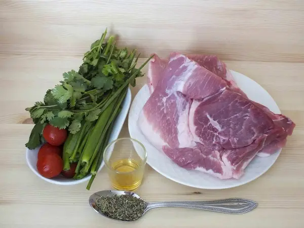 Připravte Všechny Potřebné Ingredience Pro Vaření Herb Shish Kebab — Stock fotografie