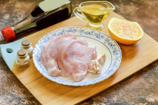Prepare All Ingredients Needed Cook Turkey Orange Marinade — Stock Photo, Image
