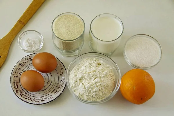 Prepare Todos Ingredientes Necessários Para Cozinhar Mannik Kefir Com Laranja — Fotografia de Stock