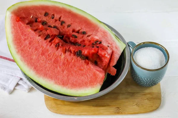 Bereiten Sie Alle Notwendigen Zutaten Für Die Herstellung Von Wassermelone — Stockfoto