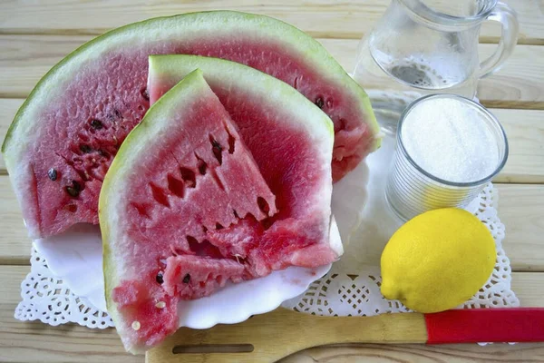 Bereiten Sie Alle Erforderlichen Zutaten Wassermelonenmark Von Der Schale Trennen — Stockfoto