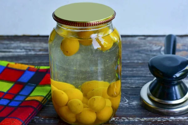 Roll up the lid on the jar. Yellow cherry plum compote is ready for the winter! The cherry plum compote turns out to be very bright and fragrant! The recipe for its preparation is simple. Be sure to try it, everyone will definitely like it!
