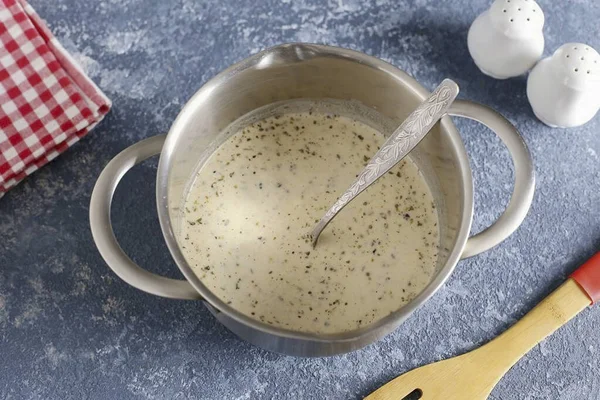 Mescolare Bene Tutti Gli Ingredienti Una Casseruola — Foto Stock