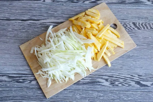 Cut Cabbage Strips Turnip Cubes — Stock Photo, Image