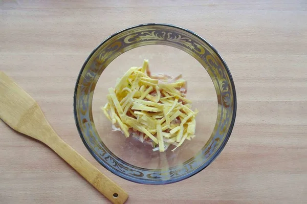 Cut Prepared Omelet Same Strips — Stock Photo, Image