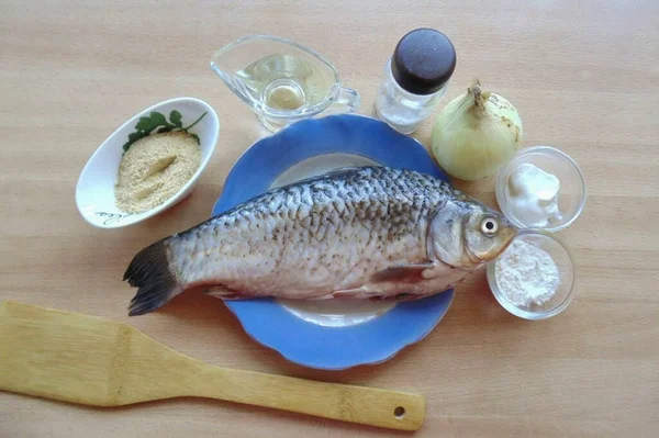 Preparar Todos Los Ingredientes Necesarios Para Hacer Chekhovski Crucian —  Fotos de Stock