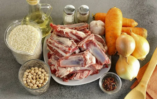Подготовить Необходимые Ингредиенты Приготовления Ташкентского Плова Можете Взять Любое Мясо — стоковое фото