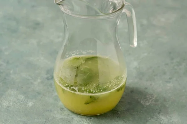 Cool Pineapple Syrup Pour Pitcher Add Lime Juice Lemonade Tear — Stock Photo, Image