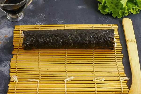 Moisten Unfilled Edge Nori Water Gently Roll Roll Lightly Pressing — Stock Photo, Image