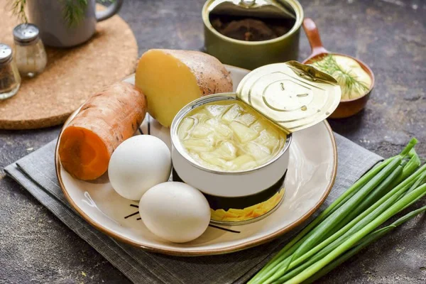 Prepare Todos Los Ingredientes Necesarios Para Preparar Ensalada Piña Mimosa — Foto de Stock