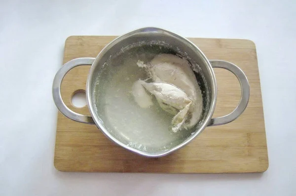 Kook Kipfilet Andere Vlezige Delen Van Kip Zacht Bouillon Handig — Stockfoto