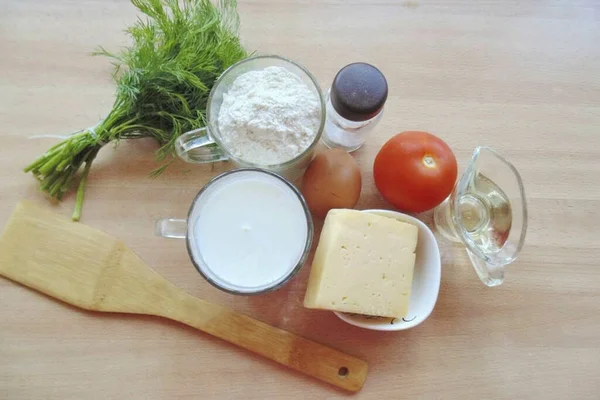 Bereiten Sie Alle Zutaten Für Die Tomaten Käse Aufläufe Vor — Stockfoto