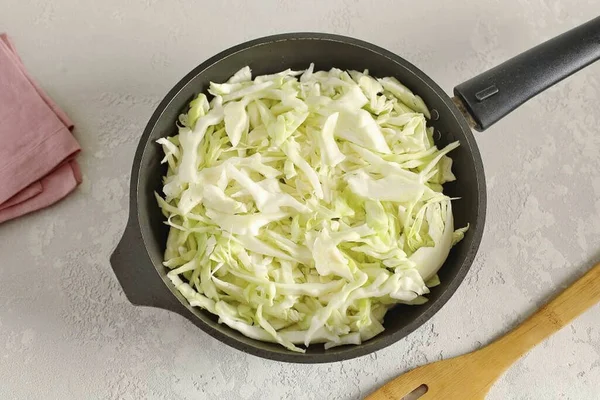 Add Finely Chopped Cabbage Add Finely Chopped Cabbage Saucepan — Stock Photo, Image