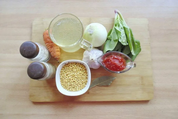 Готуйте Всі Необхідні Інгредієнти Щоб Зробити Грецький Суп Lentil — стокове фото