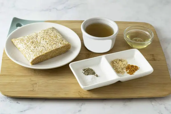 Bereid Alle Ingrediënten Voor Het Koken Tempeh Fried — Stockfoto