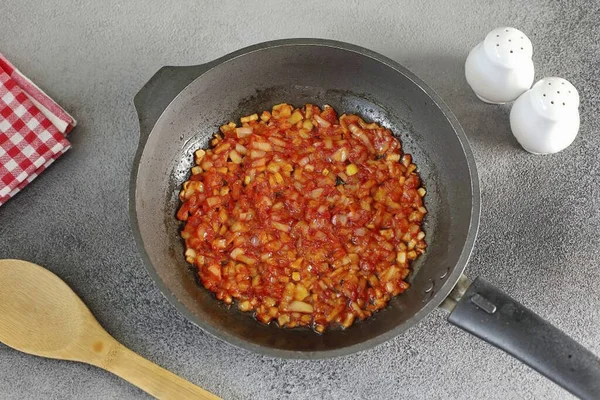 Saute Onion Soft Add Tomato Paste Cook Couple More Minutes — Fotografia de Stock