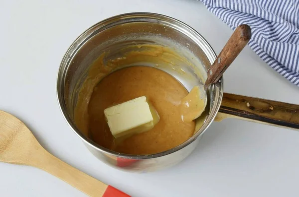 Butter Zugeben Kräftig Umrühren Bis Die Butter Vollständig Mit Dem — Stockfoto