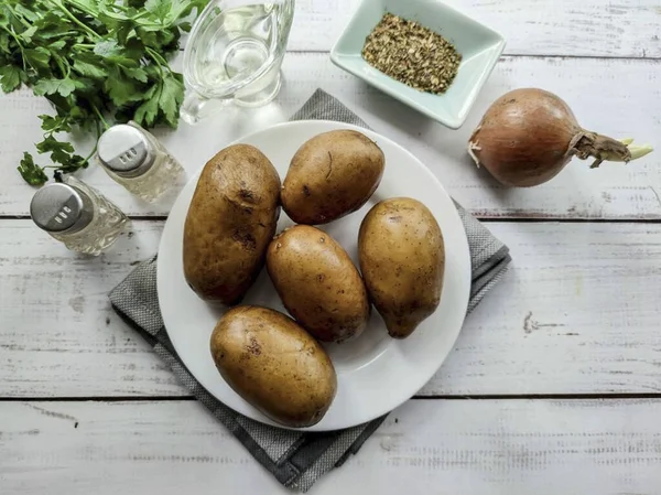Приготуйте Всі Необхідні Інгредієнти Приготування Картоплі Перснем Фритюрі — стокове фото