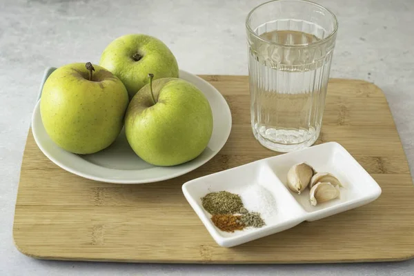 Приготуйте Всі Інгредієнти Необхідні Виготовлення Зимового Яблучного Соусу — стокове фото