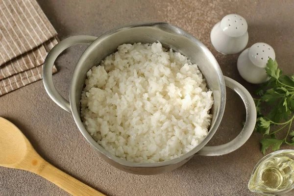 Öblítse Rizst Forralja Fel Sós Vízben Amíg Megpuhul — Stock Fotó