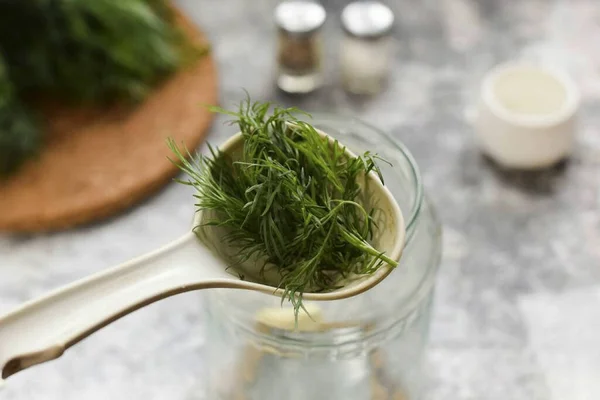 Add Dill Cucumbers You Can Add Two Sprigs Umbrella — Stock Photo, Image