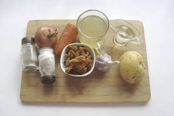 Приготуйте Всі Необхідні Інгредієнти Виготовлення Chanterelle Mushroom Soup Шантерали Підходять — стокове фото