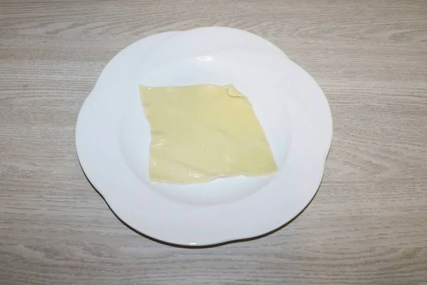 Place One Square Boiled Dough Plate — Stock Photo, Image