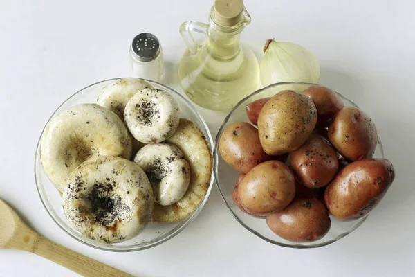 Приготувати Всі Необхідні Інгредієнти Приготування Смаженого Молока Картоплею — стокове фото