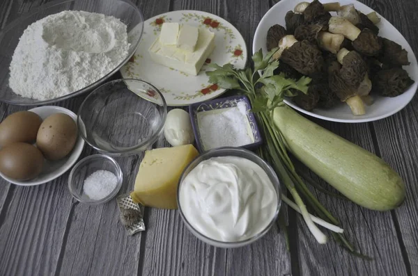 Prepare All Necessary Ingredients Making Morel Pie — Stock Photo, Image