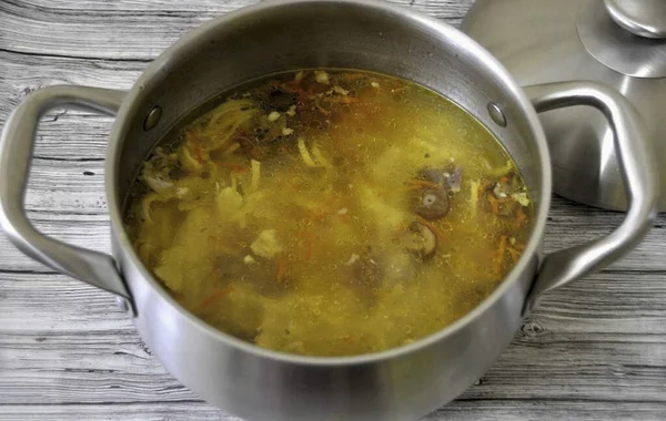 Adicione Cenouras Mel Agarics Caldo Coloque Macarrão Seguida Desligue Imediatamente — Fotografia de Stock