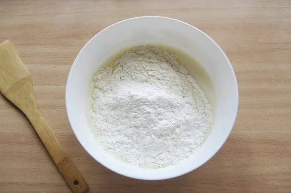 Add Flour Starch Stir Smooth — Stock Photo, Image