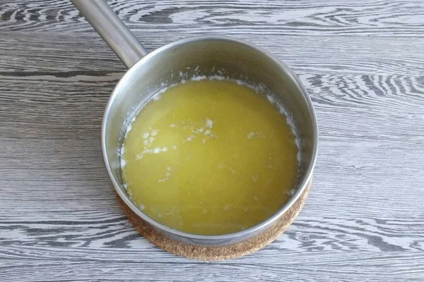 Saucepan Heat Butter Vegetable Oil — Stock Photo, Image