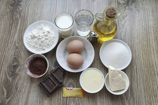 Prepare Todos Los Ingredientes Necesarios Para Hacer Pastel Chocolate Con — Foto de Stock