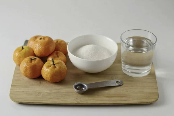 Prepare Todos Los Ingredientes Necesarios Para Hacer Mermelada Mandarina — Foto de Stock