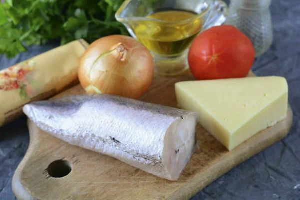 Preparare Tutti Gli Ingredienti Necessari Cottura Pesce Arrosto Sotto Cappello — Foto Stock
