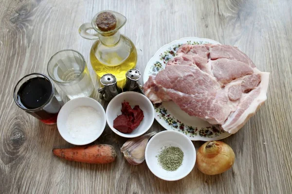 Připravte Všechny Potřebné Ingredience Pro Výrobu Schweinebraten — Stock fotografie