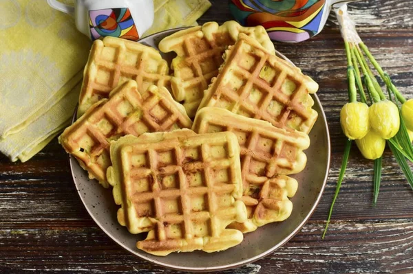 Place Waffles Platter Serve Waffles Fruit Filling Can Safely Taken — Stock Photo, Image