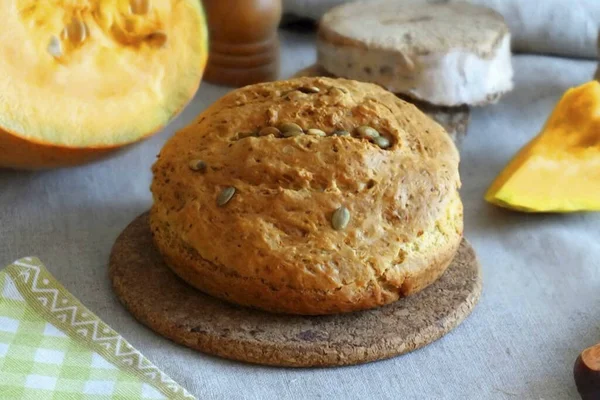 Quero Compartilhar Delicioso Saudável Pão Abóbora Relaxe Bem Pão Depois — Fotografia de Stock