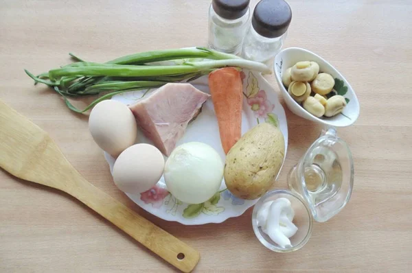 Prepare Todos Ingredientes Necessários Para Preparar Salada Porco Sopro — Fotografia de Stock
