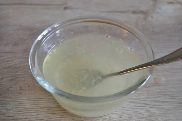 Prepare Impregnación Agua Caliente Jugo Limón Gramos Azúcar Cucharadas —  Fotos de Stock