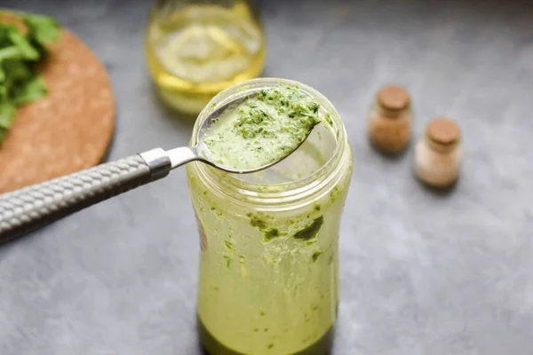 Put All Ingredients Blender Bowl Add Salt Pepper Taste Beat — Stock Photo, Image