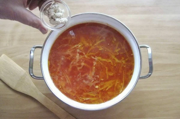 Ferva Borsch Até Que Todos Ingredientes Estejam Cozidos Finalmente Adicione — Fotografia de Stock