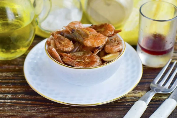 Camarões Molho Vinho Estão Prontos Você Quiser Lanche Original Com — Fotografia de Stock