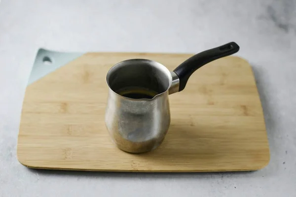 Prepara Caffè Qualsiasi Modo Conveniente Cucino Turco — Foto Stock