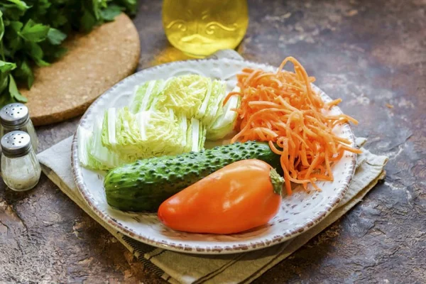 Prepare All Necessary Ingredients Making Peking Cabbage Salad You Can — Stock Photo, Image